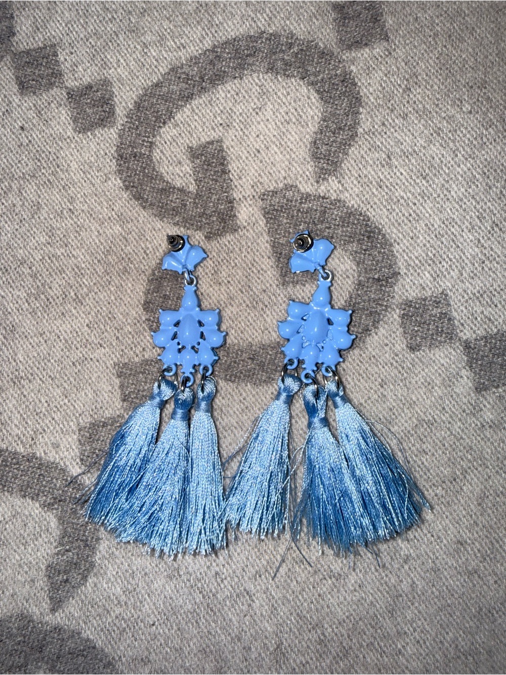Blue Tassel Drop Earrings - Women's Fashion Jewelry - Picture 5 of 5